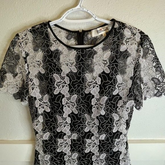 Diane Von Furstenberg‎ Black White Lace Midi Floral Lace Scalloped Dress Size 4 - Picture 3 of 9